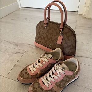 Coach Brown and Pink Handbag and Sneakers Set